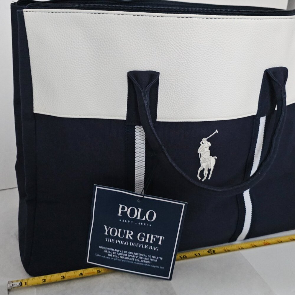 Polo Ralph Lauren Navy Canvas & Leather Trim Large Tote Travel Carryall bag - Picture 5 of 17